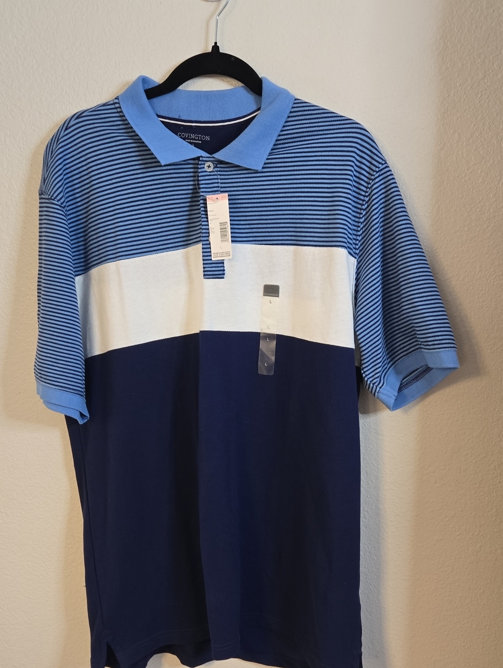 Covington Men’s Light Blue & Navy Striped Colorblock Polo
